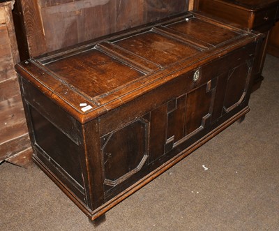 Lot 1229 - An 18th Century Oak Three Panel Coffer, 133cm...