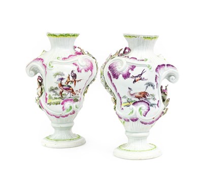 Lot 23 - A Pair of Derby Porcelain Scroll Vases, circa...