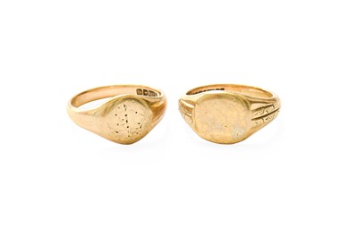 Lot 251 - Two 9 Carat Gold Signet Rings, finger sizes...