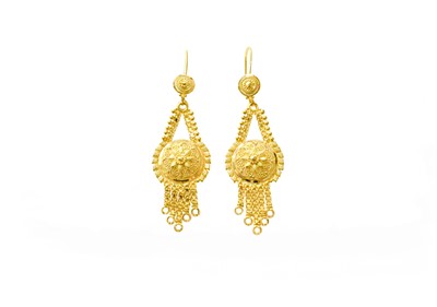 Lot 324 - A Pair of Drop Earrings, of bead and filigree...