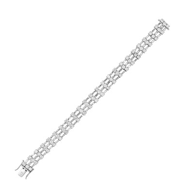 Lot 2262 - A Diamond Bracelet of brick link form, three...