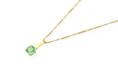 Lot 212 - An Emerald Pendant on Chain, the emerald-cut...