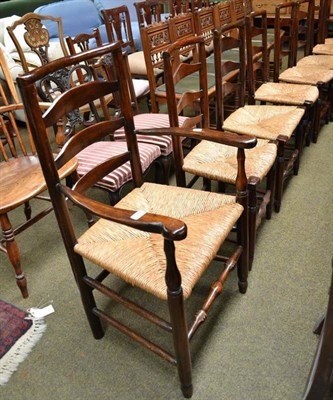 Lot 763 - Set of eight rush seated chairs