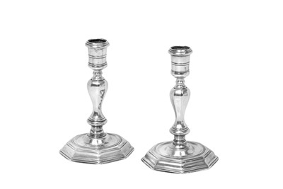 Lot 2004 - A Pair of George I Irish Silver Candlesticks and a Pair of George II Nozzles to Match