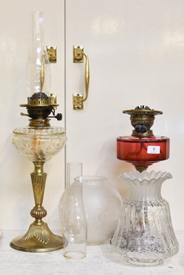 Lot 9 - A Victorian Brass and Copper Oil Lamp, with...