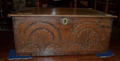 Lot 790 - An 18th century oak bible box with carved decoration