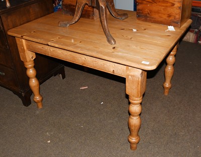 Lot 1231 - A Pine Single Drawer Kitchen Table, on turned...