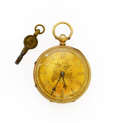 Lot 271 - An 18 Carat Gold Open Faced Pocket Watch, key...