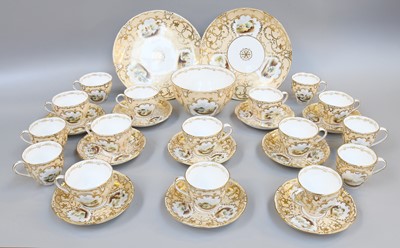 Lot 132 - A Victorian Porcelain Tea Service, buff ground...