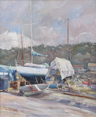 Lot 1155 - Michelle Saunders (b.1936) "Boatyard at Gweek",...