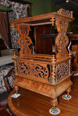 Lot 806 - A Victorian burr walnut Canterbury whatnot with marquetry inlay