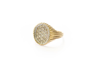 Lot 293 - A 9 Carat Gold Diamond Plaque Ring, the oval...