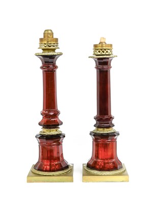 Lot 233 - A Near Pair of Brass-Mounted Ruby Glass...