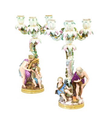 Lot 234 - A Pair of Meissen Porcelain Figural Candelabra,...