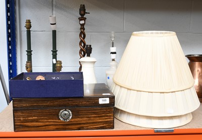 Lot 166 - An Oak Open Twist Table Lamp, together with a...