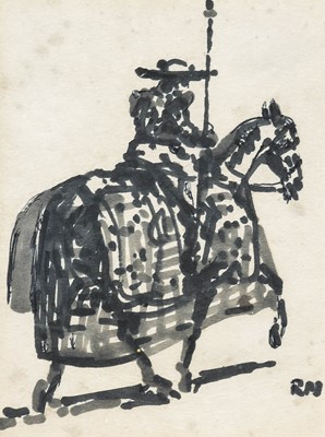 Lot 508 - Raoul Millais (1901-1999) Horse-mounted figure,...