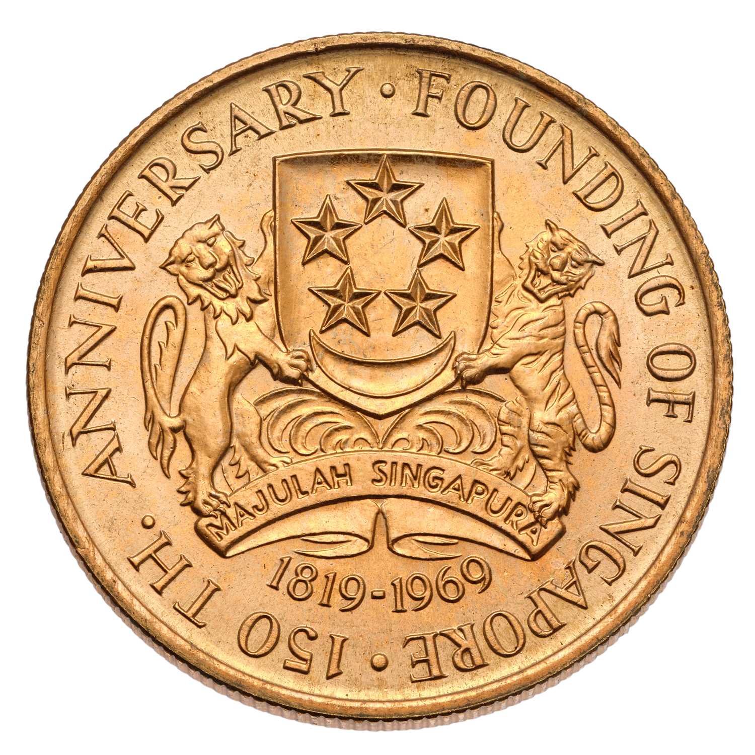 Lot 212 - Singapore, Gold $150 1969, struck to...