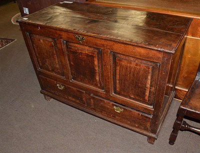 Lot 842 - A late 17th century oak three panel mule chest with cross banded top and two drawers