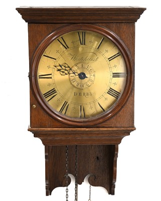 Lot 792 - An Oak Thirty Hour Alarm Hooded Wall Clock,...