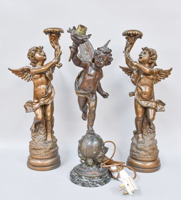 Lot 141 - A French Bronzed Spelter Figural Table Lamp...