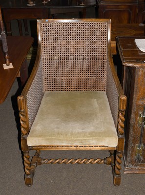 Lot 1252 - A Pair of Beech Framed and Canework Armchairs,...