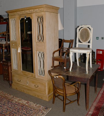 Lot 1291 - A Late Victorian Pine Mirror Fronted Wardrobe,...