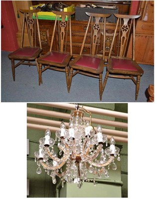 Lot 858 - Set of four wheel-back chairs, chandelier and wall lights