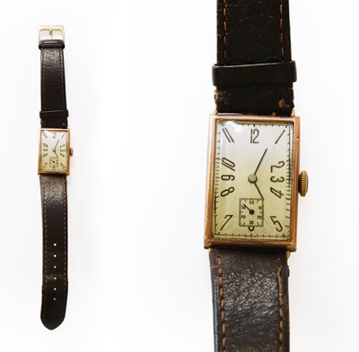 Lot 343 - A 9 Carat Gold Rectangular Wristwatch