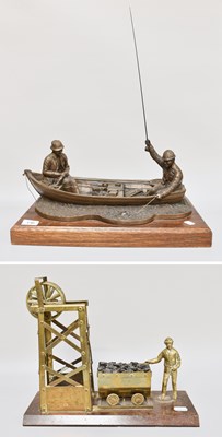 Lot 136 - A Bronzed Resin Model of a Fisherman in a Boat,...