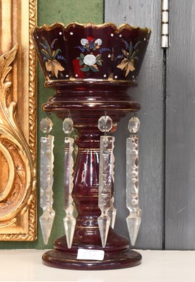 Lot 161 - A Pair of Victorian Floral Painted Ruby Glass...