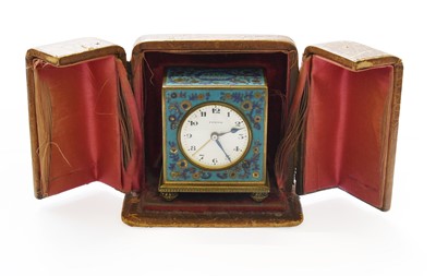 Lot 337 - A Zenith Alarm Enamel Floral Decorated Travel...