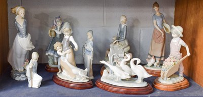 Lot 145 - Nine Various Lladro Figures, including boy...