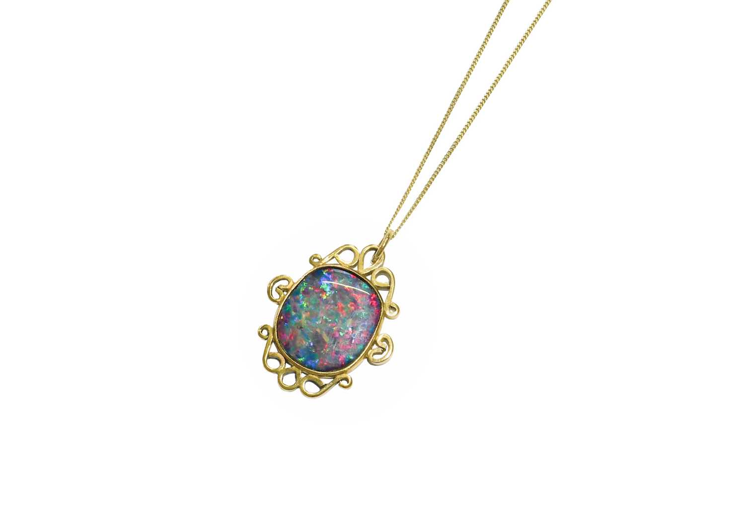 Lot 2 - A Composite Opal Pendant on Chain, the oval...