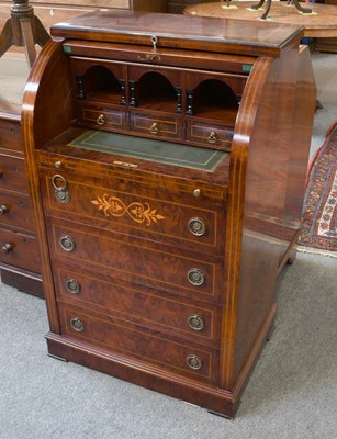 Lot 1238 - A Inlaid Burr Simulated Walnut Cylinder Bureau,...