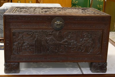 Lot 1327 - A Chinese Carved Camphor Wood Chest, 102cm by...