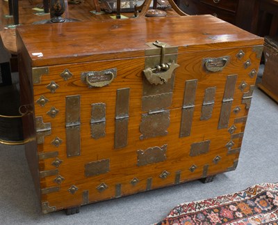 Lot 1254 - A Oriental Brass Mounted Chest, 110cm by 48cm...