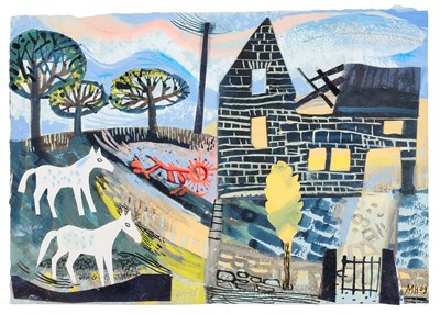 Lot 133 - Mark Hearld (b.1974) Two Horses before a barn...