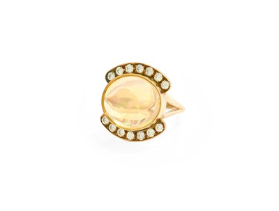 Lot 339 - An Opal and Diamond Ring, the oval cabochon...