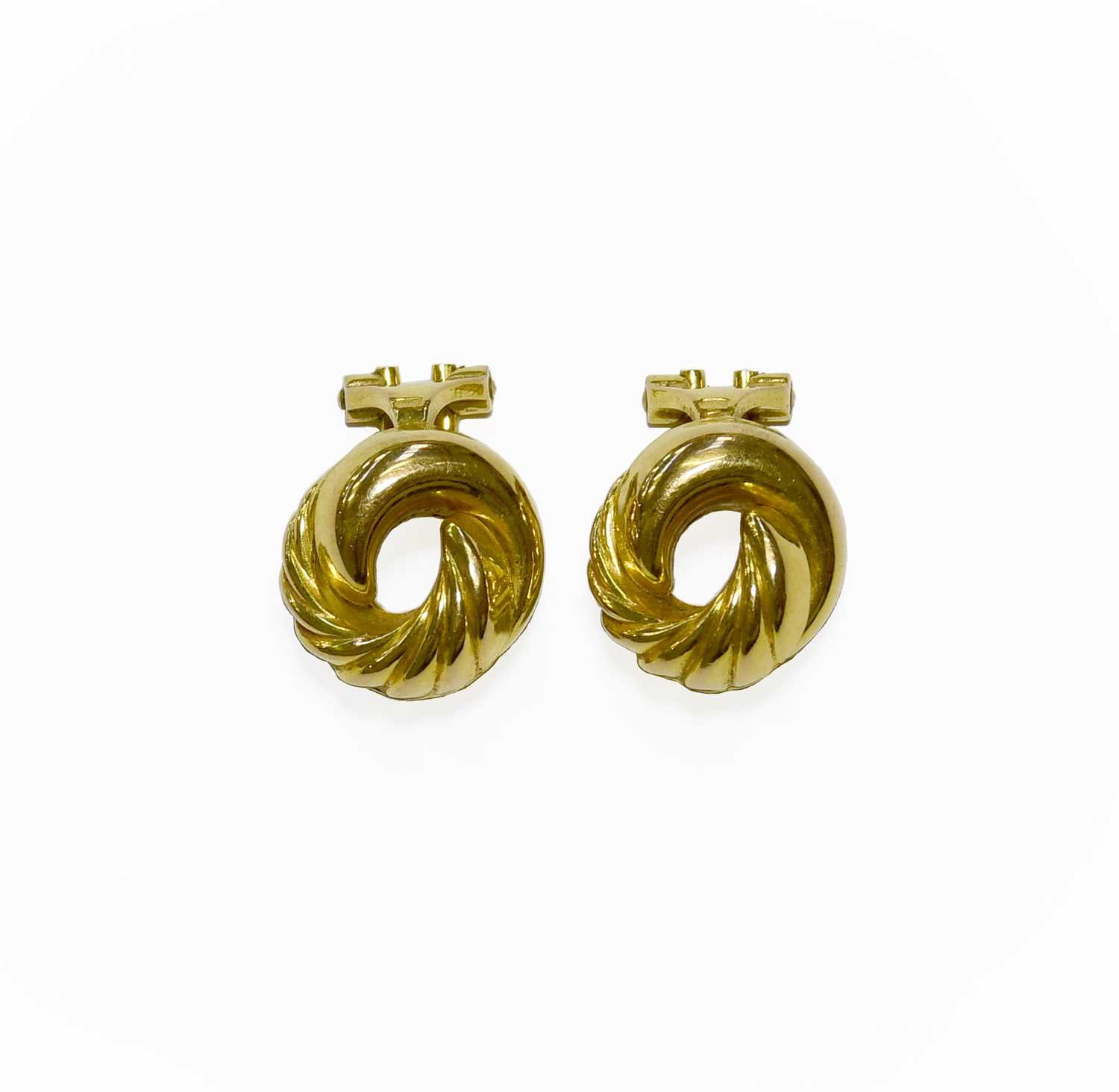 Lot 14 - A Pair of 9 Carat Gold Earrings, of knot form,...