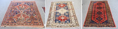 Lot 1074 - Afshar Rug, the mid-blue field with two...