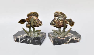 Lot 148 - A Pair of 20th Century Bronze Fish, on marble...