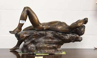 Lot 268 - A Patinated Bronze Sculpture of a Reclining...