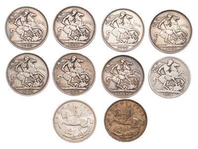 Lot 38 - 10x UK Crowns, to include; George IV, 1821...