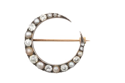 Lot 2268 - A Split Pearl and Diamond Crescent Brooch,...