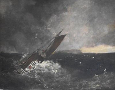 Lot 1031 - British School (19th century) Ship on stormy...