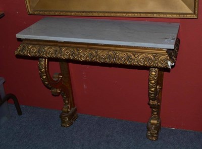 Lot 992 - A giltwood and gesso marble top console table, 80cm wide