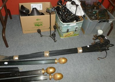 Lot 995 - A large quantity of assorted decorative light fittings, curtain poles, shades, stands, etc