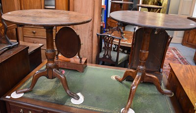 Lot 1184 - Two George III Oak Tilt Top Tripod Tables,...