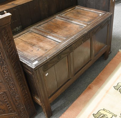 Lot 1309 - A 17th Century Oak Three Panel Coffer,...