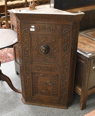 Lot 1310 - A Victorian Carved Oak Hanging Corner Cupboard,...